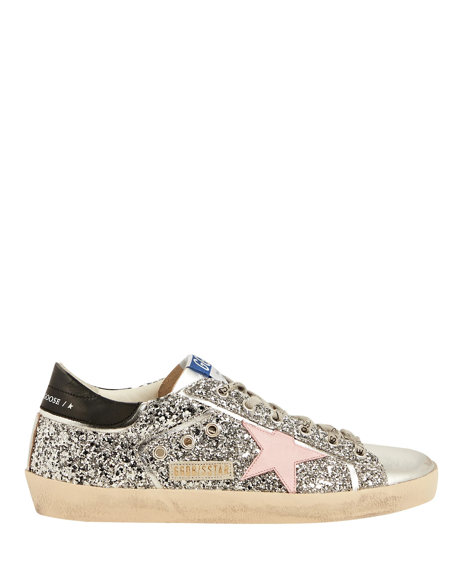 Golden Goose Superstar Glitter Low-Top Leather Sneaker, Silver 38 | INTERMIX