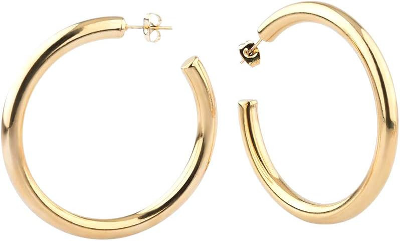 Gold Hoop Earrings for Women | Large Lightweight | Chunky Open Hoops | POLITE SOCIETY 18K Gold Pl... | Amazon (US)