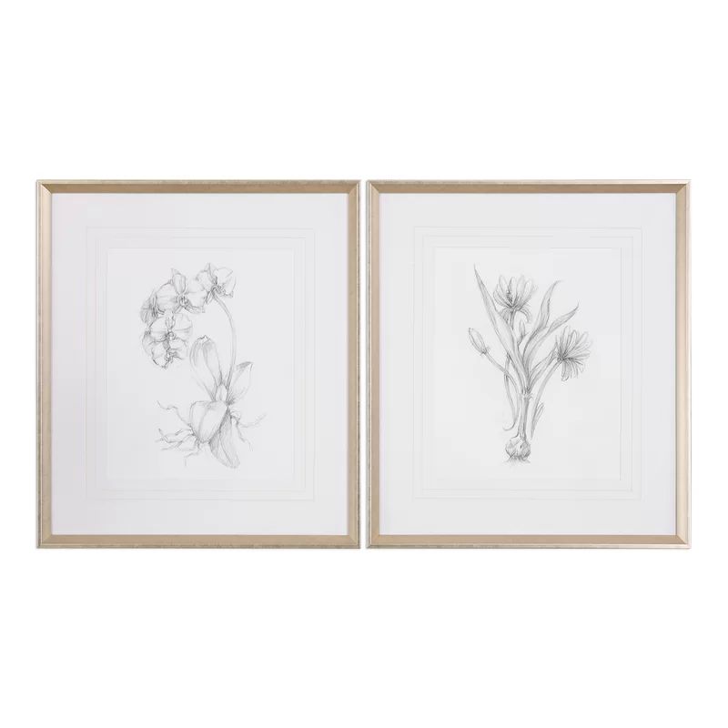 'Botanical Sketches' 2 Piece Framed Painting Print Set | Wayfair North America
