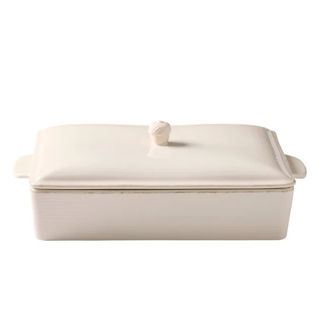 Better Homes & Gardens 15.5-Inch Artisan Cream Stoneware Roasting Dish with Lid | Walmart (US)
