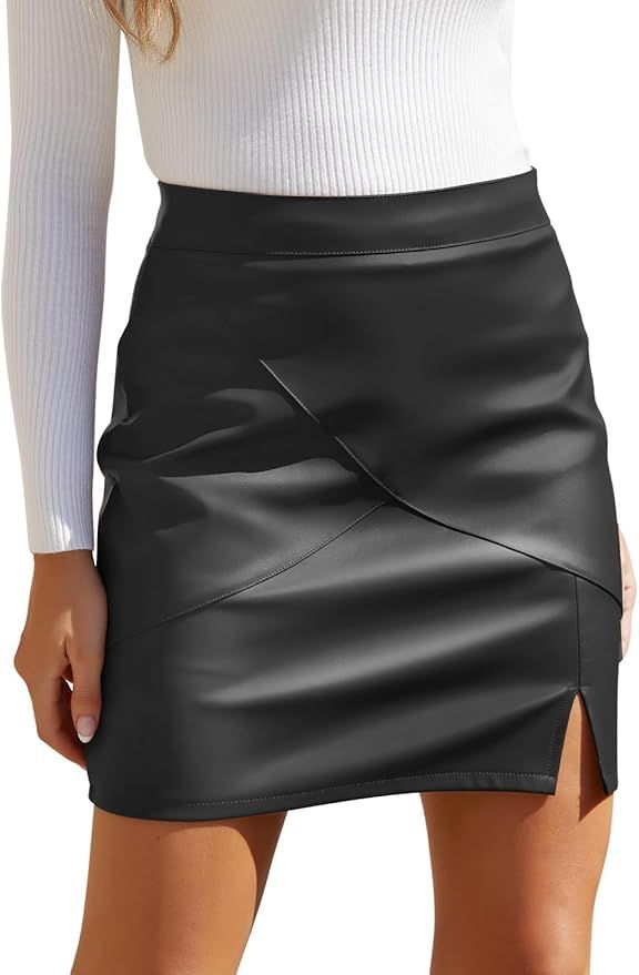 We1Fit Womens Fuax Leather Skirt High Waisted Bodycon Pencil Mini Skirts with Shorts | Amazon (US)