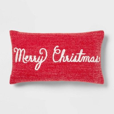 Oversized Knit Jacquard &#39;Merry Christmas&#39; Lumbar Throw Pillow Red - Threshold&#8482; | Target