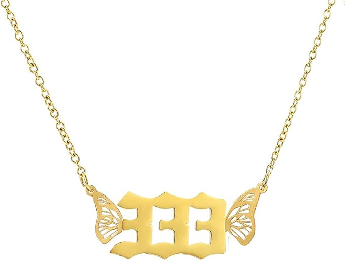 SUNSCSC Butterfly Necklaces Angel Number Necklaces for Women 444 666 777 888 Dainty Numerology Ch... | Amazon (US)