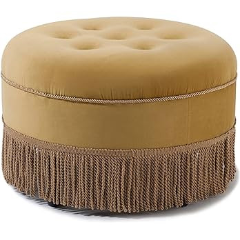 Jennifer Taylor Home Yolanda Upholstered Round Accent Ottoman, Gold Yellow Velvet with Gold Trim | Amazon (US)