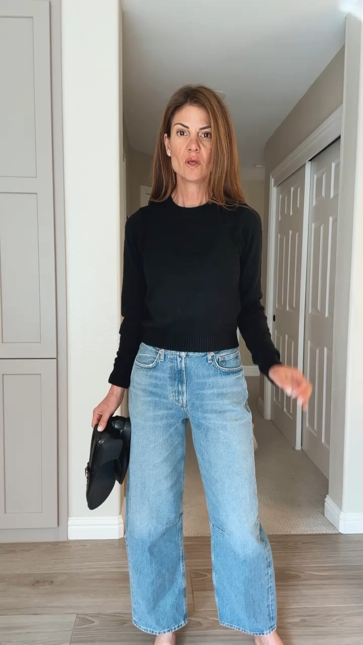 Outfit of the day, fitted black sweater, and mid-rise relaxed jeans. Fit true to size. i am in a 25. Added black buckle loafers and my Callie leather bag. Casual everyday look  

#LTKFindsUnder100 #LTKStyleTip #LTKOver40
