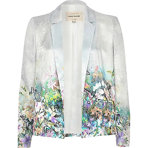 Light blue placement tropical print blazer | River Island (US)