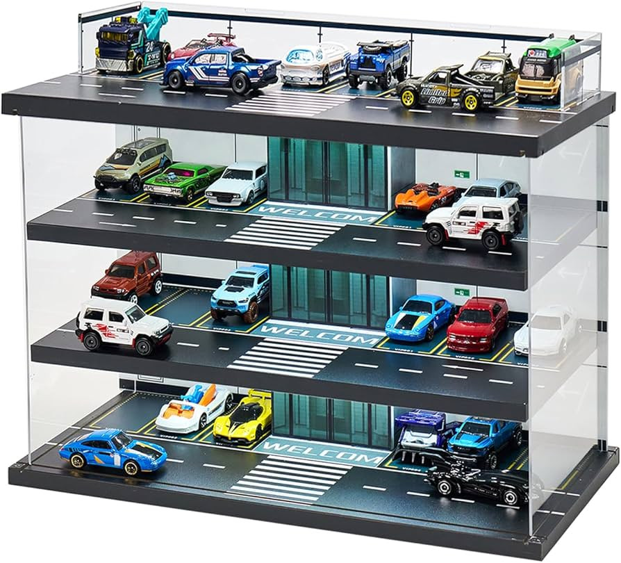 Display Case for Hot Wheels Garage & Matchbox Cars with LED Light, 1/64 Scale Diecast Toy Cars Ga... | Amazon (US)