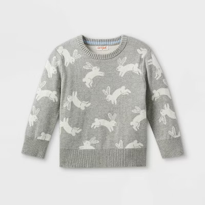 Toddler Boys' Bunny Print Crew Neck Pullover Sweater - Cat & Jack™ Heathered Gray | Target