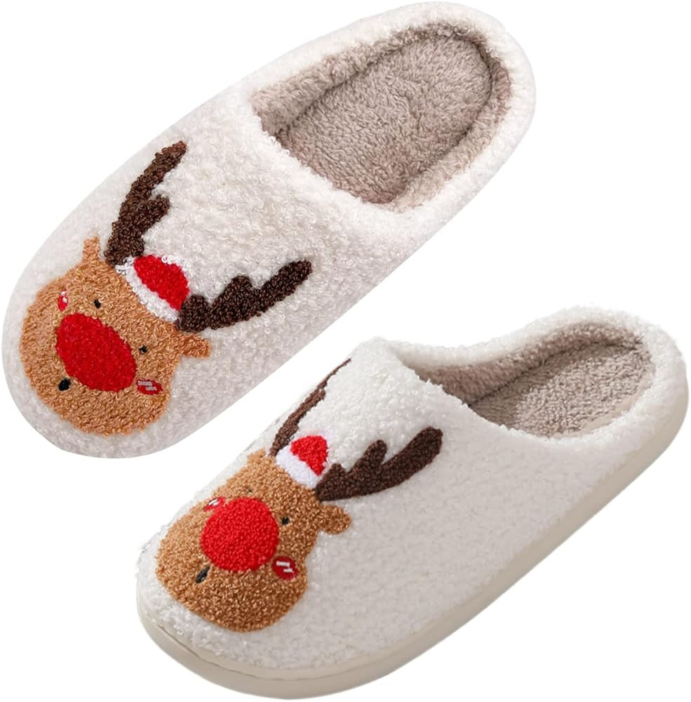 ajobity Cute Slipper for Women Elk Slide Slippers Fun Xmas Slippers Heart Bunny Slides Soft Plush Ch | Amazon (US)