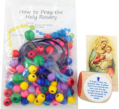 Catholic Childrens Gift Set Make Your Own Rosary Craft Kit and Prayer Cube and Holy Card | Amazon (US)