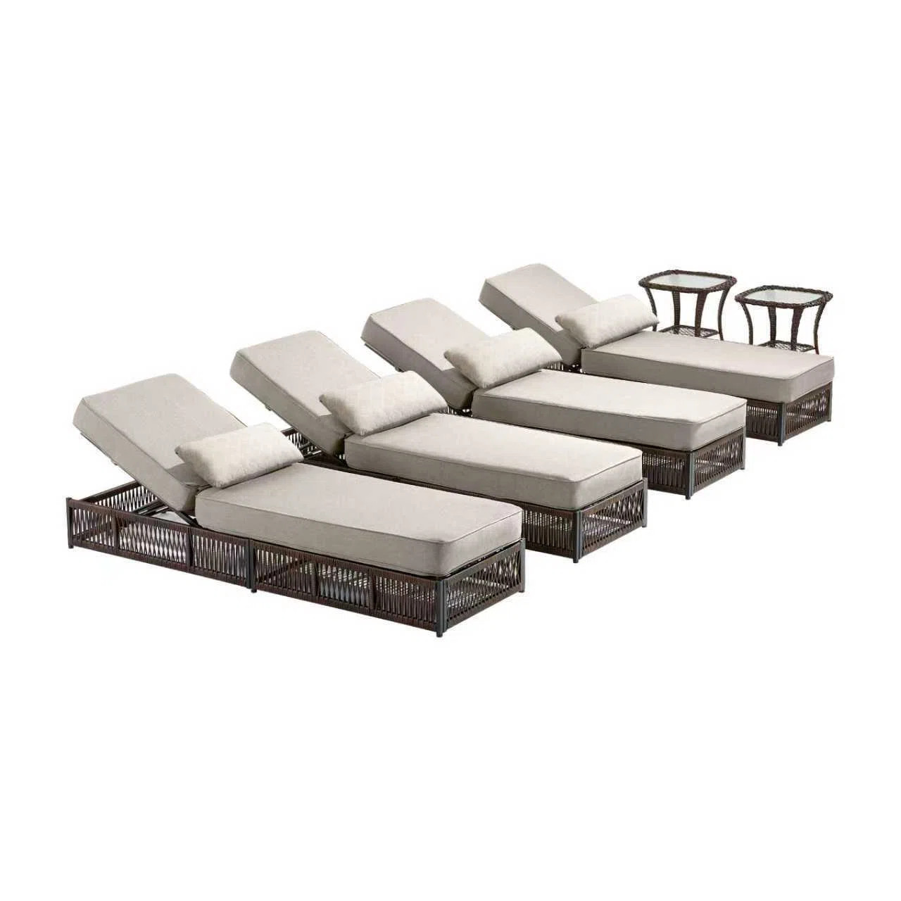Wickes 6-Piece Outdoor Chaise Lounge Set With 2 Side Tables, 4 All-Weather Wicker Recliners | Wayfair North America