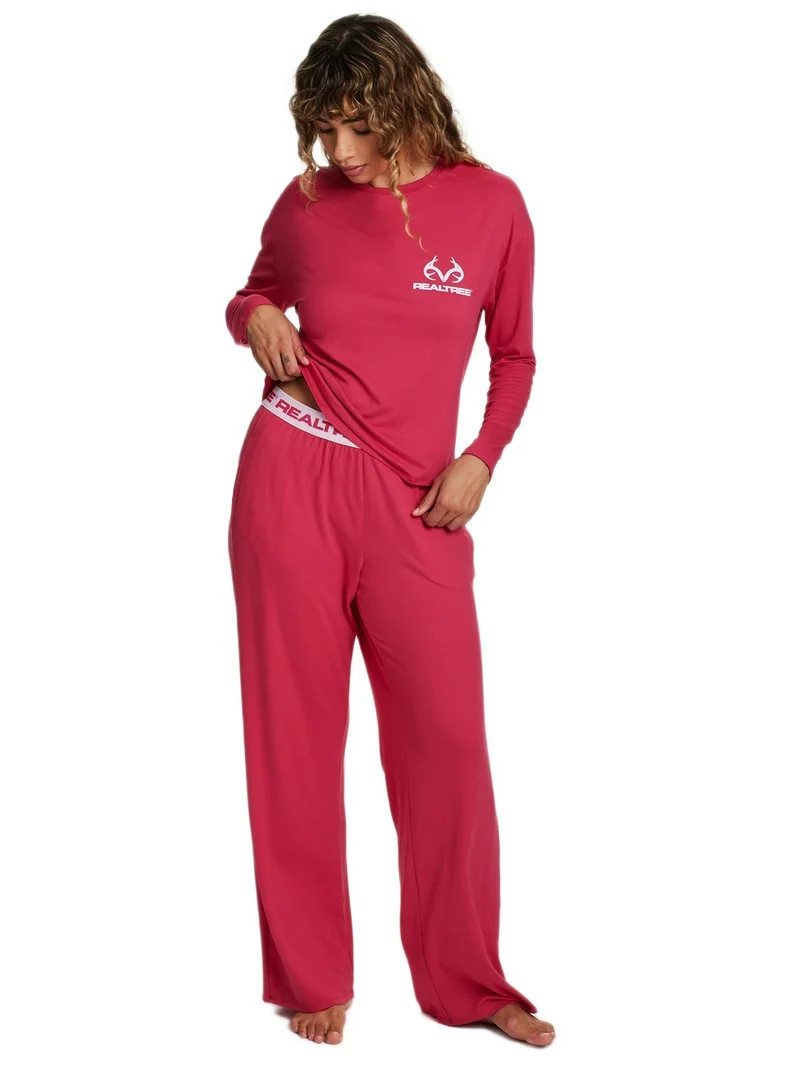 REALTREE Women's & Women's Plus Long Sleeve Comfy Wide Leg Pant Pant Pajama Lounge Sleep Set, 2-P... | Walmart (US)