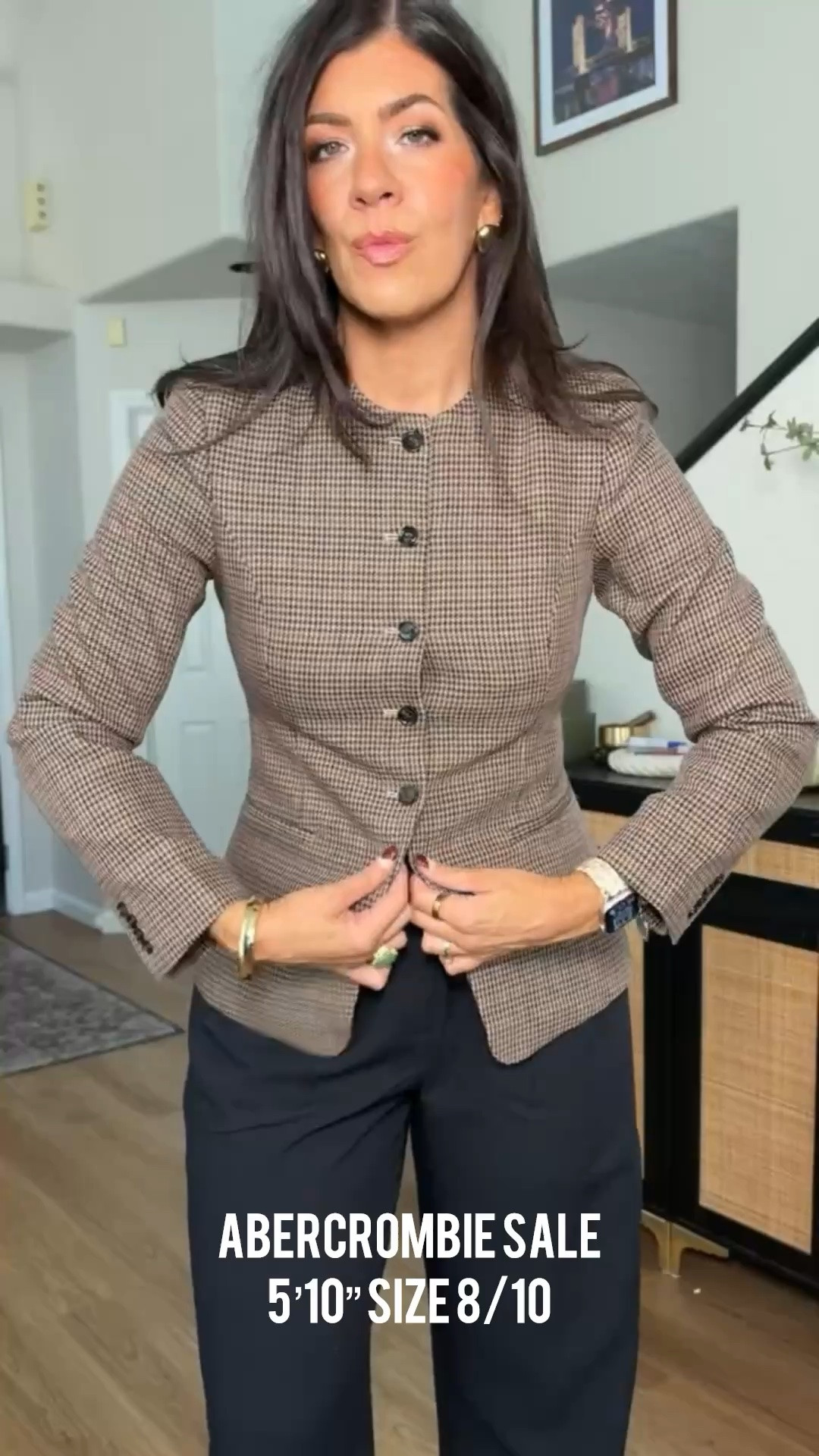 In a medium collarless blazer and 29 long curvy trousers Midsize fashion, Abercrombie, fall fashion, fall style, trendy fashion, casual outfits, fall outfits, mom style, blazer, fall workwear 

 #LTKOver40 #LTKSaleAlert #LTKWorkwear