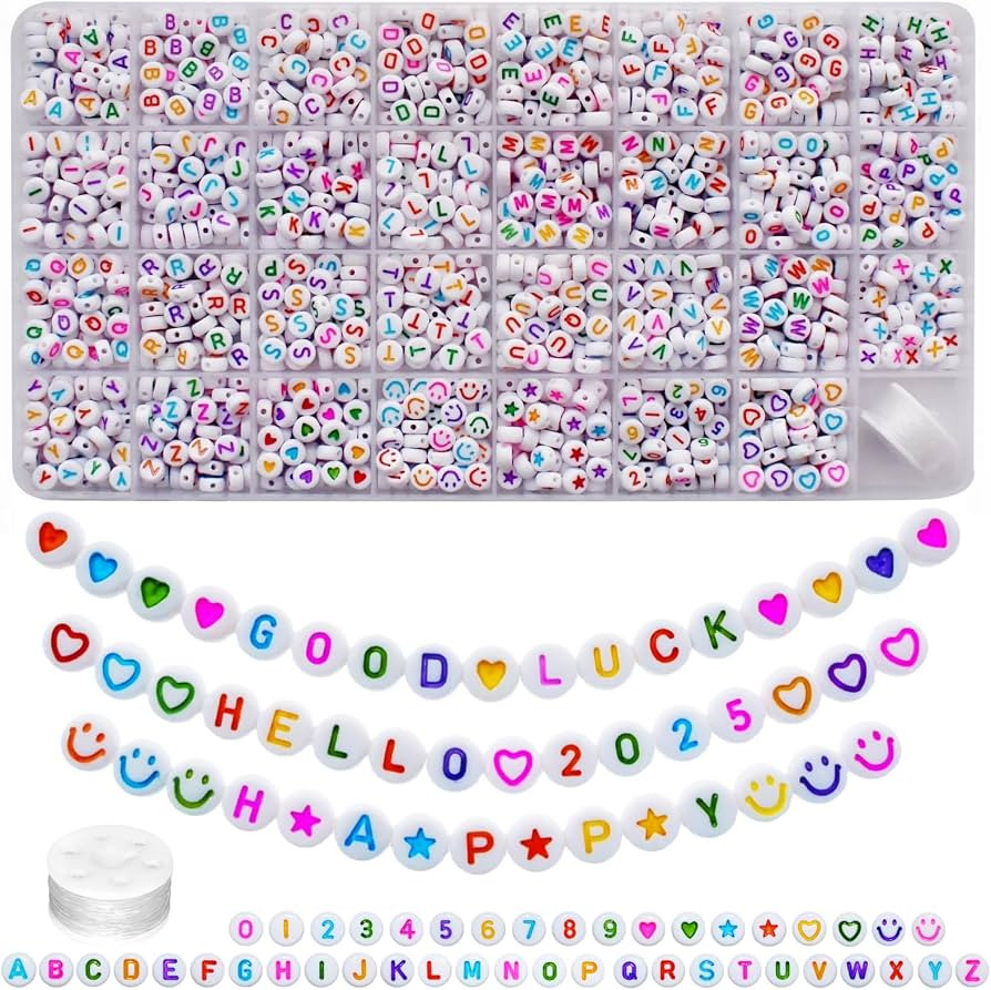 Looconi 1600pcs Colorful Letter, Star, Heart, Number, Smiley Face Beads and Elastic String 7x4mm ... | Amazon (US)
