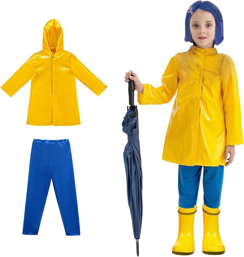 Coraline Costume Kids Yellow Raincoat and Blue Pants Costume Set Halloween Cosplay Accessories Me... | Amazon (US)