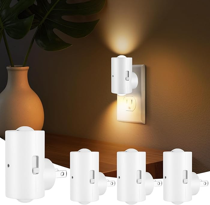 LED Night Lights Plug into Wall, Dimmable 4-Pack with Dusk to Dawn Sensor, 2700K Warm White, 0-20... | Amazon (US)