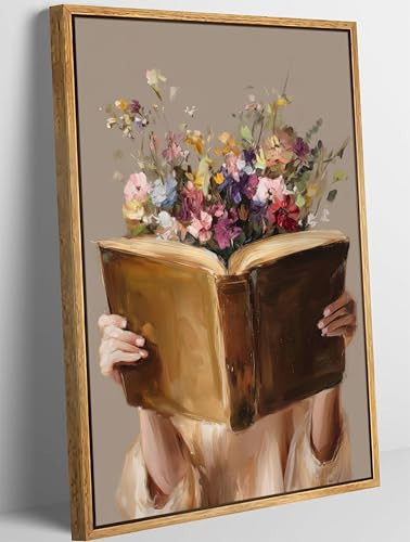 Framed Vintage Reading Woman Wall Art Floral Book Painting Picture Canvas Wall Decor Reading Aesthetic Poster Print Artwork for Library Living Room Dorm Bedroom Home Decoration | Amazon (US)