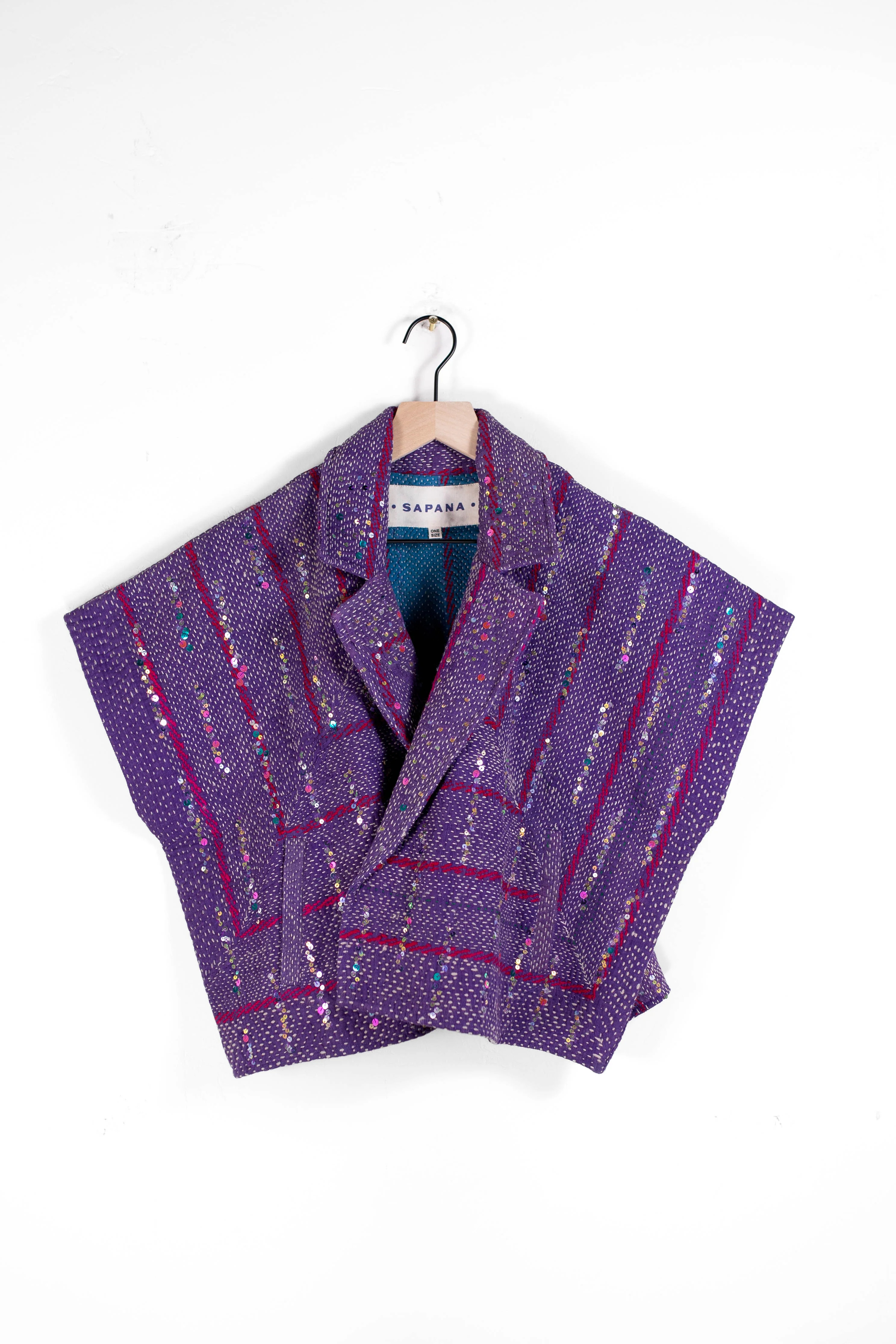 Tara Crop Coat – Vintage Kantha Jacket with Hand-Applied Sequin Detail | Sapana | Sapana