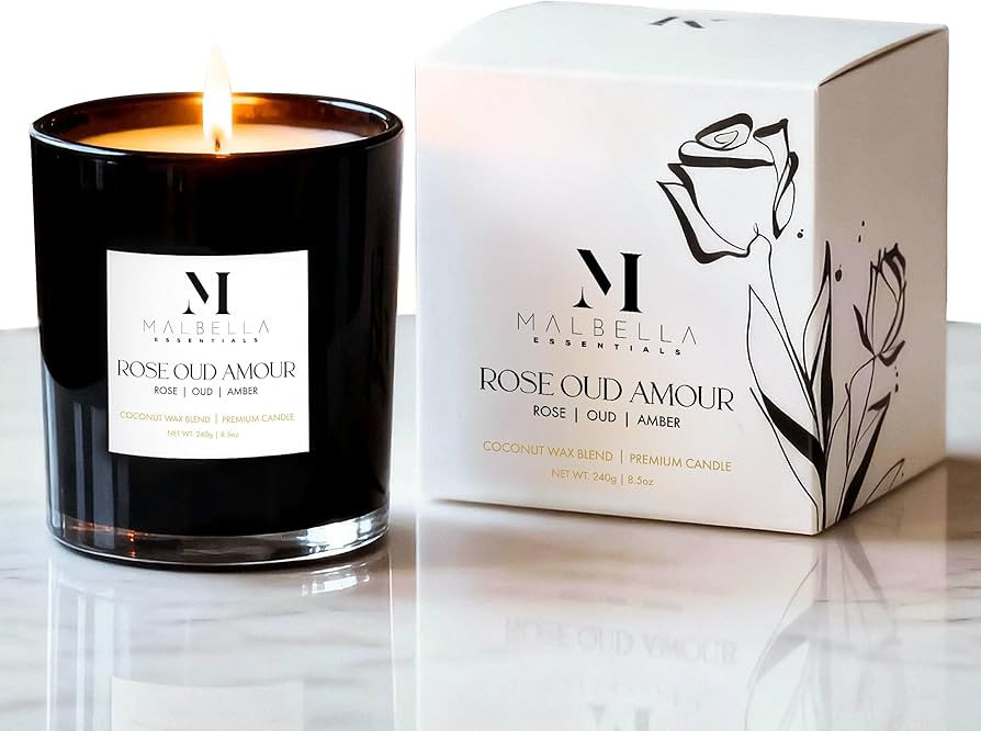 Rose Oud Amour Luxury Scented Candle for Women & Men | 8.5 oz Hand-Poured Coconut Wax Blend | Mod... | Amazon (US)