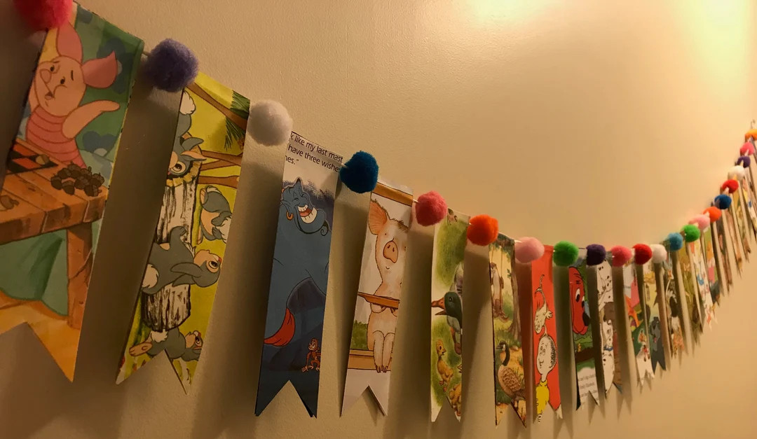 Storybook Banner Garland With Pom Poms for Baby Shower, Children's Birthday, Children's Book Them... | Etsy (US)