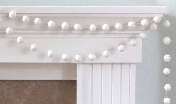 White Felt Ball Garland Nursery Holiday Wedding Party | Etsy | Etsy (US)