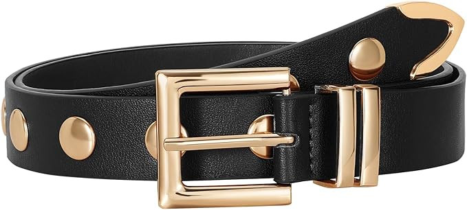 JASGOOD Women Studded Belt Fashion Leather Belt Ladies Punk Belt for Jeans Pants Dresses | Amazon (US)