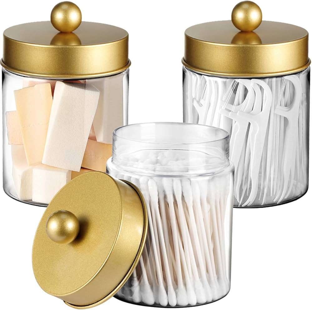 3PC Farmhouse Decor Qtip Holder Apothecary Jars Bathroom Vanity Storage Organizer -Countertop Can... | Amazon (US)