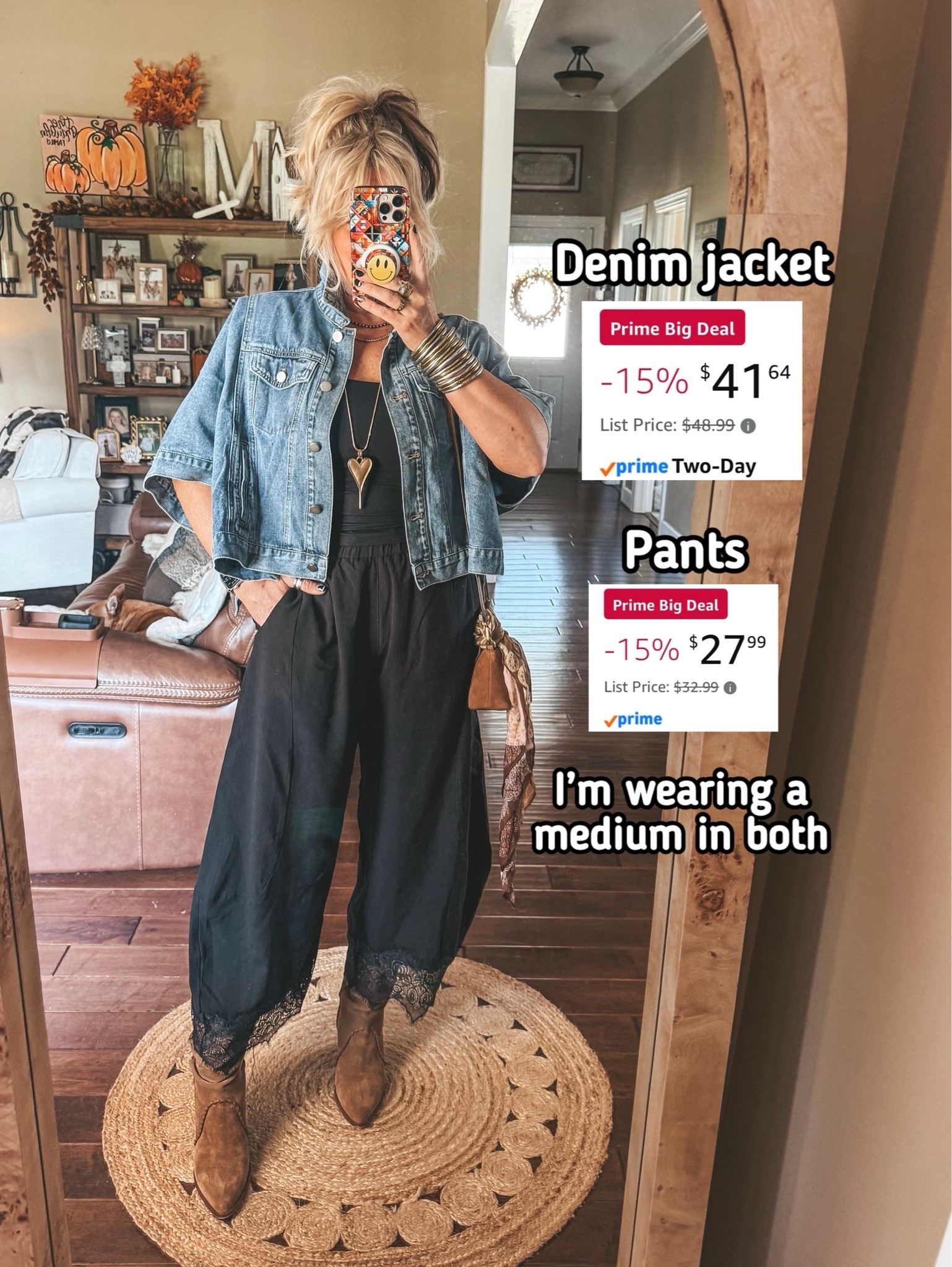 Love love love this denim jacket! It’s so good and I’m in a medium. Also loving these look for less pants! Also in a medium.