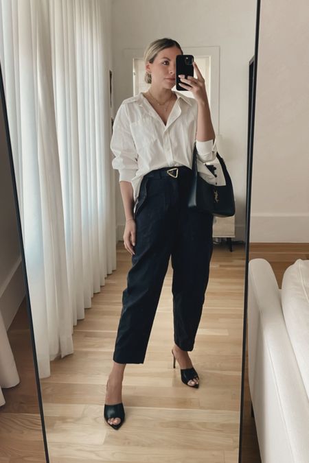 White blouse and black pants 