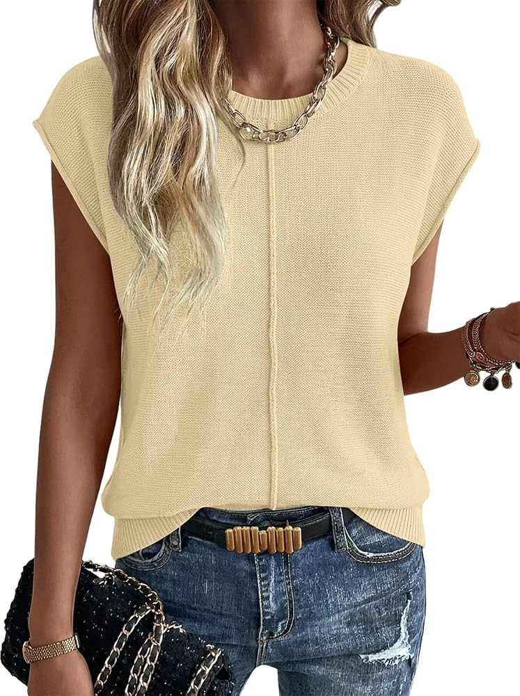 Magritta Summer Sweaters for Women Lightweight Crew Neck Tops Cap Sleeve Shirts Dressy Loose Fit ... | Amazon (US)