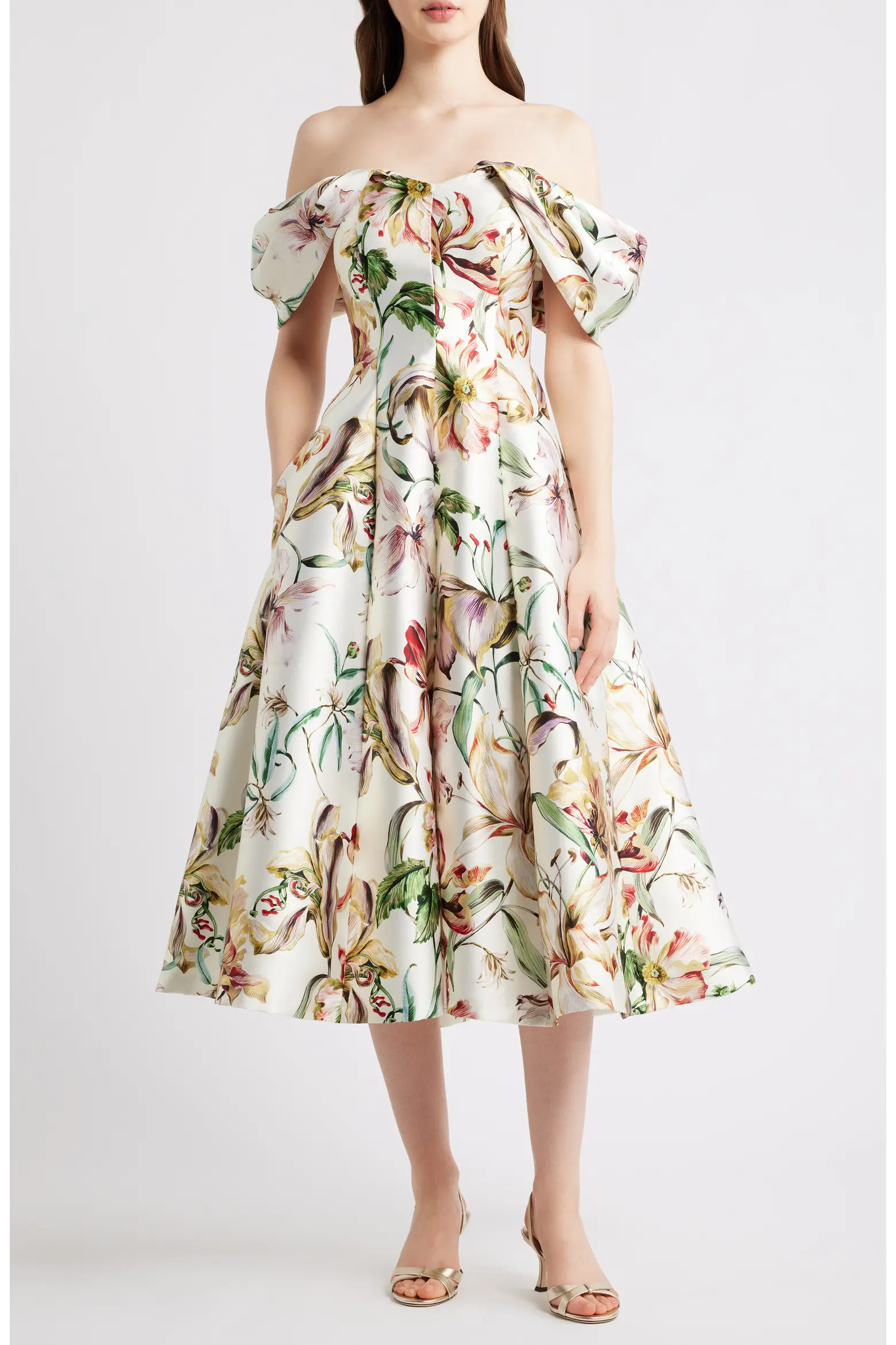 Off-th-Shoulder Floral Midi Dress (Women) | Nordstrom | Nordstrom