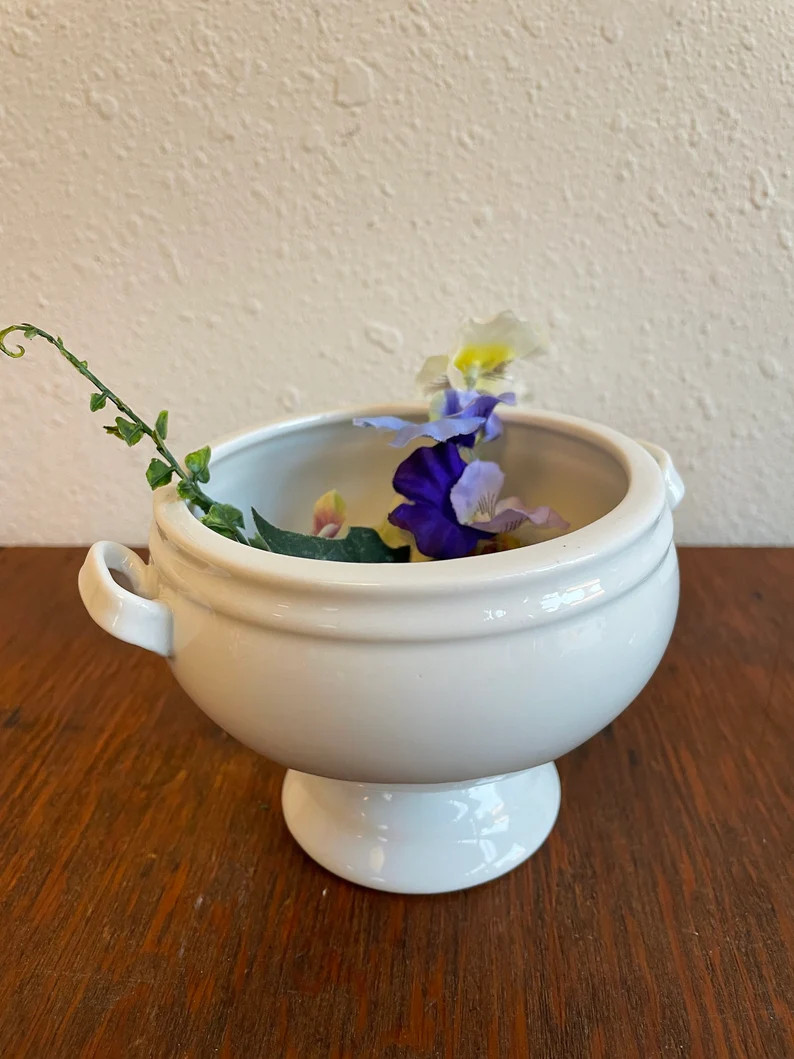 Vintage White Porcelain Soupiere Soup Tureen Bowl PAIR French - Etsy | Etsy (US)