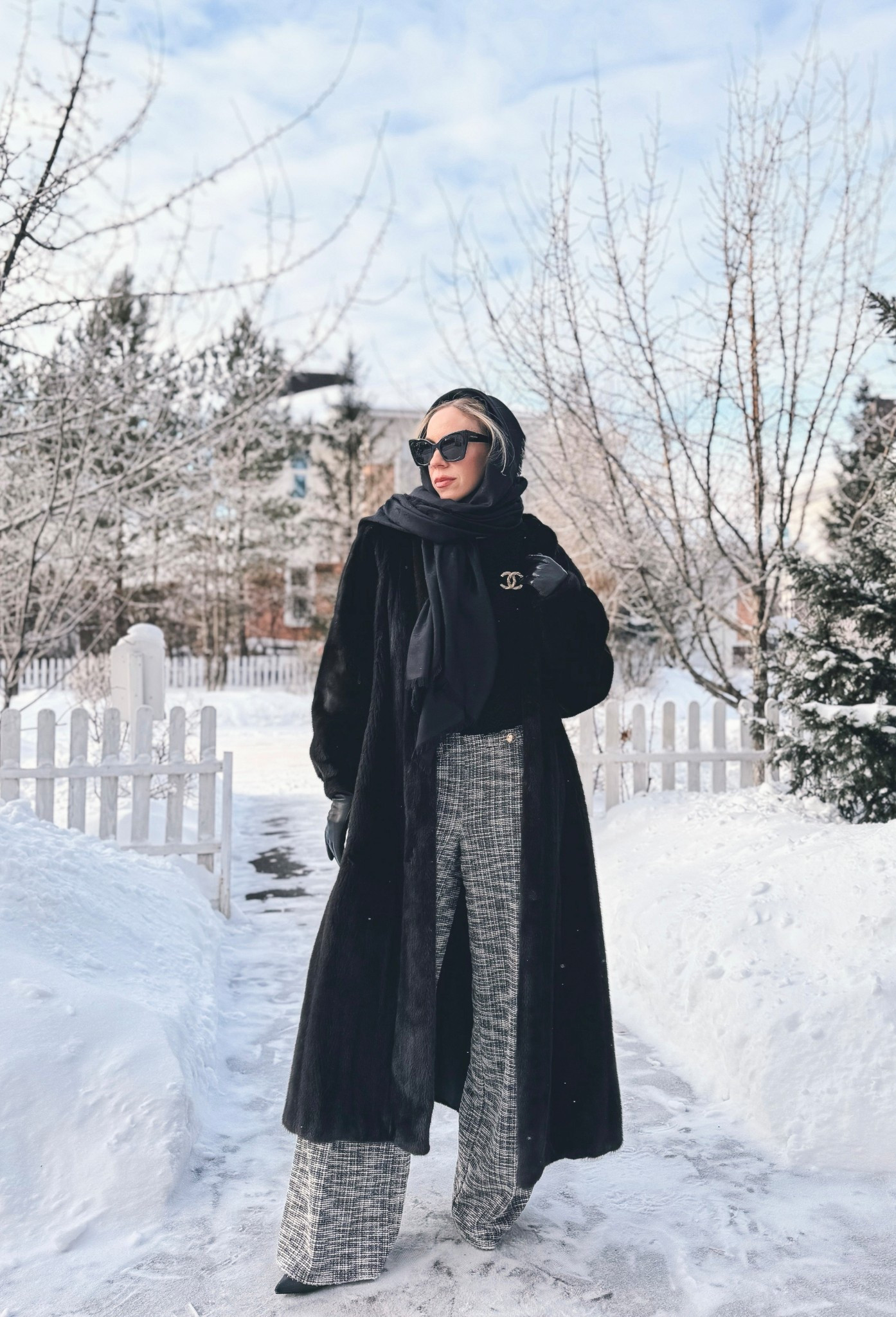 Vintage mink fur coat, balaclava scarf, tweed wide leg pants, black leather gloves, winter work wear 

#LTKFindsUnder100 #LTKSeasonal #LTKWorkwear