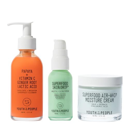 Youth To The People Smooth + Dewy Skin Essentials - Superfruit Papaya + Vitamin C Gentle Exfoliating Cleanser (5oz) + Superfood Air Whip Face Moisturizer (2oz) + Superfood Skin Drip Face Serum (1oz) | Amazon (US)
