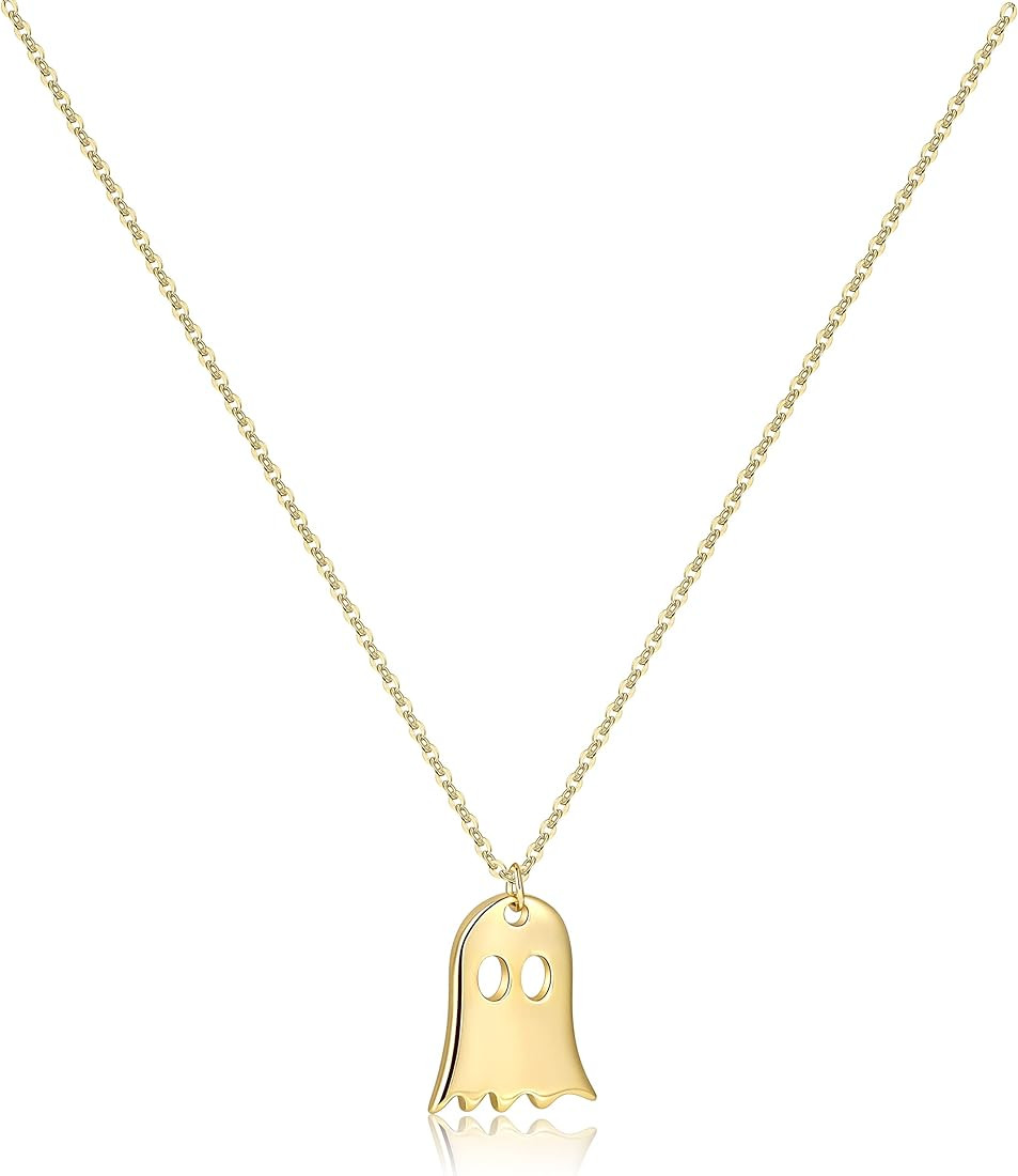 Pencros Dainty Pendant Necklace,18K Gold Plated Pumpkin Ghost Hammered Coin Delicate Chain Minima... | Amazon (US)