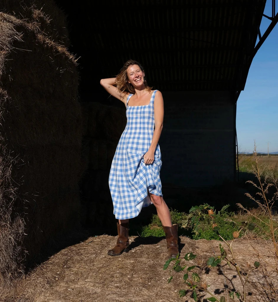Ardena Ankle Dress | Blue Bonnet Gingham | Cleobella