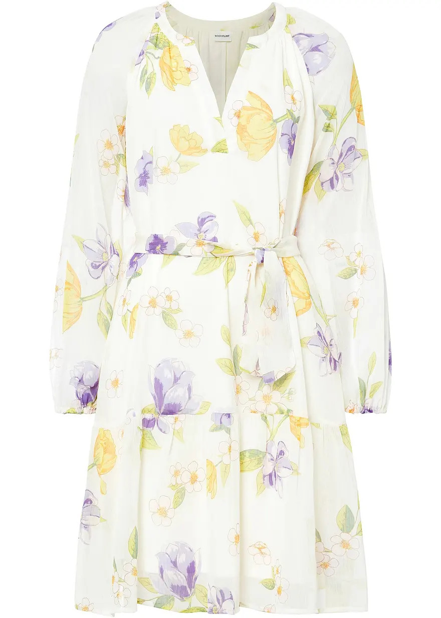 h\u00fcbsches Kleid mit Bindeband - wei\u00df, Regul\u00e4r - Damen | bonprix | Bonprix DE
