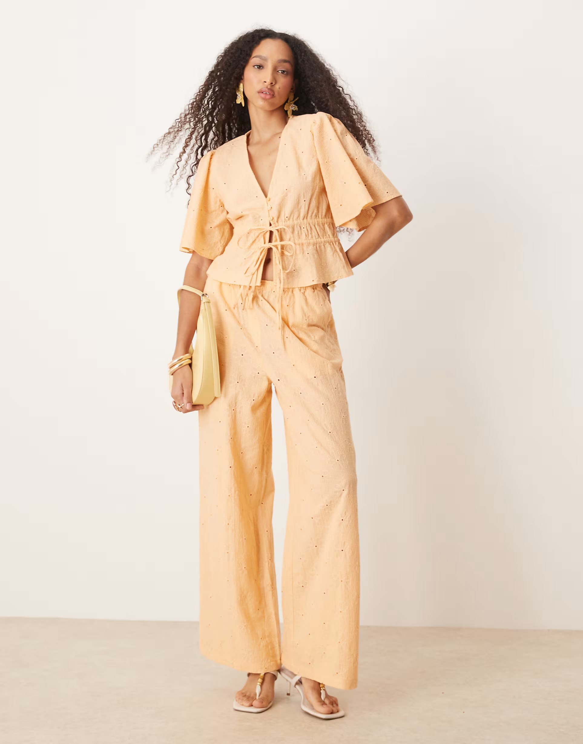 ASOS DESIGN floral embroidery tie front top co-ord in apricot | ASOS | ASOS (Global)