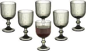 Vintage Wine Glasses Set of 6, 12 Ounce Colored Glass Water Goblets, Unique Embossed Pattern High... | Amazon (US)