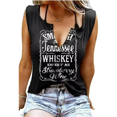 Smooth As Tennessee Whiskey Sweet As Strawberry Wine Tank Top Women Country Music Tee Ring Hole Summ | Walmart (US)
