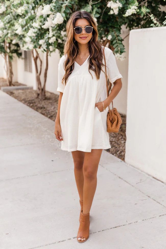 Last Minute Look Beige Babydoll Dress | The Pink Lily Boutique