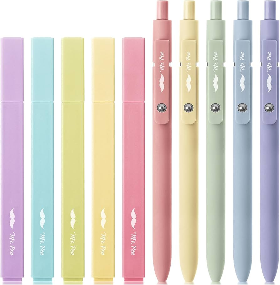 Mr. Pen- Aesthetic Highlighters and Gel Pens, 10 Pack, Assorted Color Bible No Bleed, Black Ink, ... | Amazon (US)