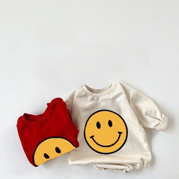 Smiley Gender Neutral Romper Baby Sweatshirt Baby Fall | Etsy | Etsy (US)