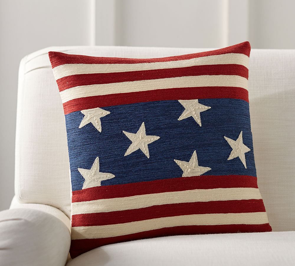 Flag Embroidered Pillow Cover, 18&amp;quot;, Multi | Pottery Barn (US)