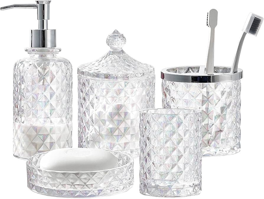Set of 5 Glass Bathroom Accessories Set Include Soap Dispenser & Tumbler & Soap Dish & Toothbrush... | Amazon (CA)