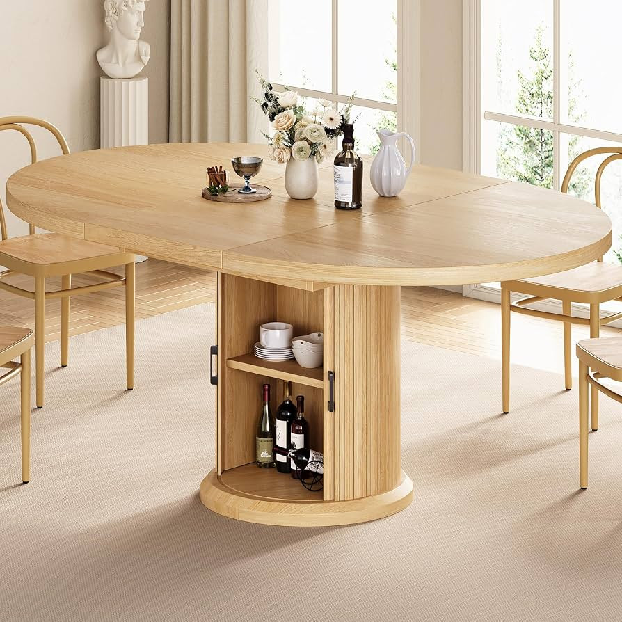 47″–63″ Extendable Round Dining Table for 4–8 with Dust-Proof 2-Tier Storage Shelf Space-... | Amazon (US)