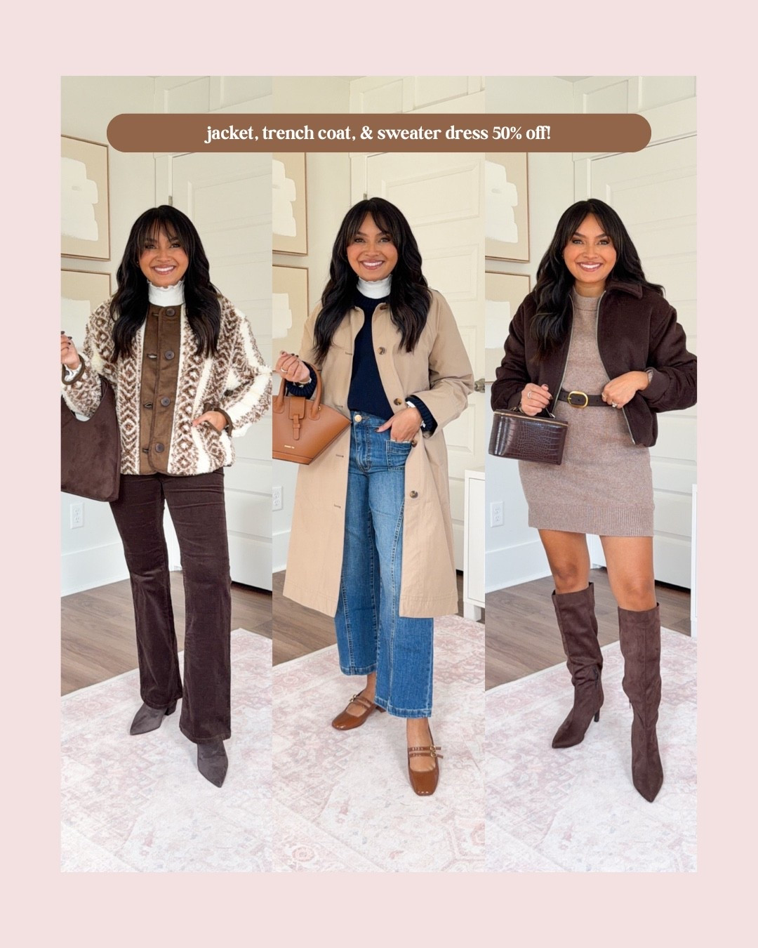 Trench barn coat size xs petite TTS
White sea salt color lettuce ribbed top size xs petite TTS
Navy sweater size xs TTS
Jeans size 0 petite - sized down a size, waist runs big
Brown Mary jane flats size 5 TTS

White sea salt color lettuce ribbed top size xs petite TTS
Brown iced espresso color corduroy pants size 26 petite TTS
Brown cozy jacket size xs petite TTS
Dark brown boots size 5.5 TTS

Tan driftwood heather color sweater dress size xs petite TTS
Dark brown coffee color bubble jacket size xxs regular TTS
Dark brown belt size 27”-31” TTS
Brown boots size 5.5 TTS


old navy fall outfits
old navy try on
petite fall outfits
fall outfit ideas
old navy fashion finds
affordable fall fashion
old navy new arrivals
petite style inspo
old navy fall try on
casual fall outfit
fall capsule wardrobe
everyday fall outfits
petite outfit ideas
cozy fall style
old navy outfit ideas
Rachel Miranda Blog
Honeysweetpetite
Honey Sweet Petite


Comment SHOP below to receive a DM with the link to this post on my LTK ⬇ https://liketk.it/5qMem #ltkpetite #ltksalealert #ltkfindsunder50

Comment SHOP below to receive a DM with the link to this post on my LTK ⬇ https://liketk.it/5qYaT #ltksalealert #ltkstyletip #ltkpetite

#LTKPetite #LTKSaleAlert #LTKFindsUnder50