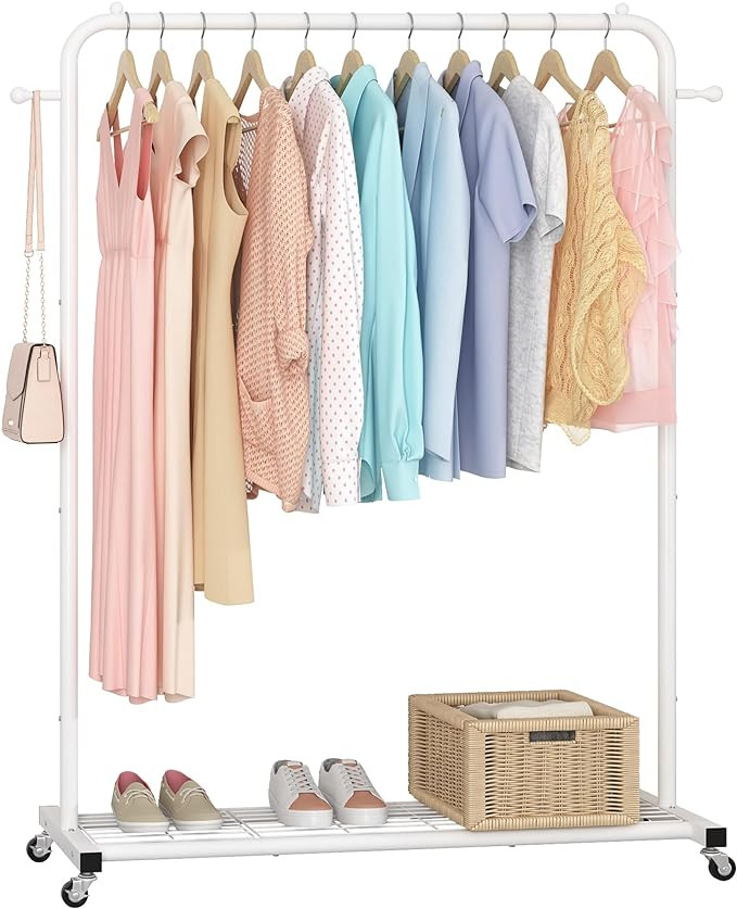 Sywhitta Clothes Rack on wheels, Clothing Rack with Bottom Mesh Storage Shelf,Sturdy Metal Frame,... | Amazon (US)