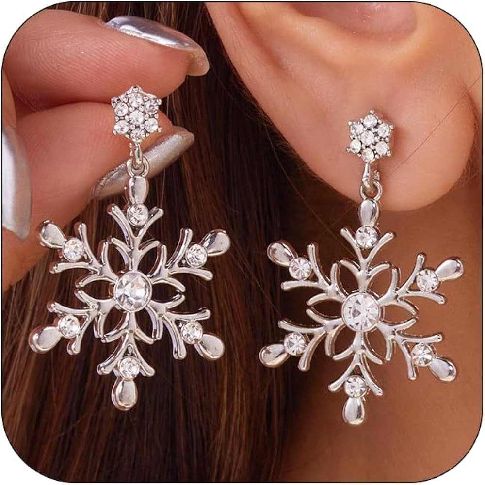 Snowflake Earring Snowflake Drop Earrings for Women Silver Rhinestone Snowflake Earrings Snowflak... | Amazon (US)
