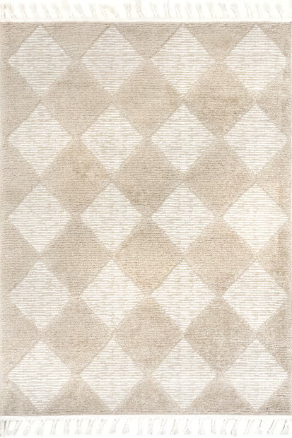 Ivory Aylin Diamond Tasseled 9' x 12' Area Rug | Rugs USA